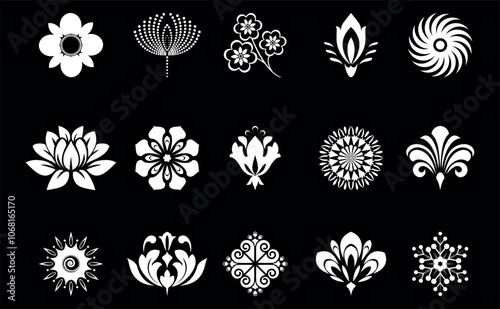 Flowers icon set. Flowers isolated on transparent background. Flowers in modern simple. Cute round flower plant nature collection. Vector illustrator