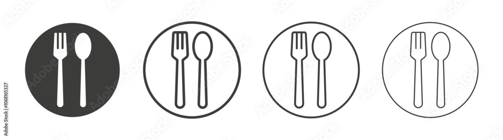 Spoon and fork icon set vector in black and white colors Spoon and fork icon set vector in black and white colors