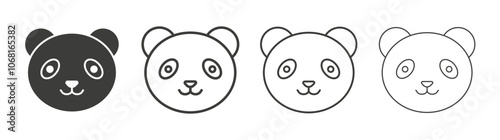 Panda icon set vector in black and white colors