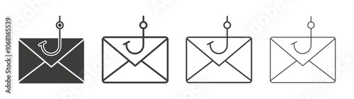 Email phishing icon set vector in black and white colors