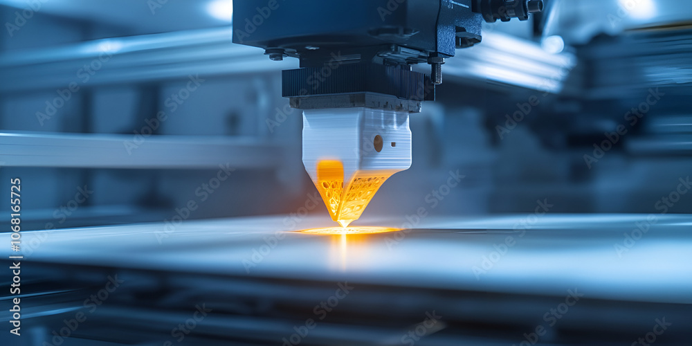Industrial 3D Printer Creating a Complex Geometric Object,
Industrial 3D Printer Creating a Complex Geometric Object,