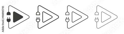 Plug and play icon set vector in black and white colors