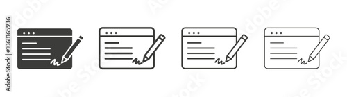 Electronic signature icon set vector in black and white colors