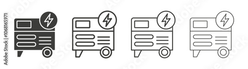 Electric generator icon set vector in black and white colors