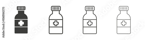 Syrup medicine bottle icon set vector in black and white colors