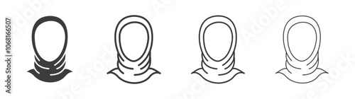 Muslim woman icon set vector in black and white colors
