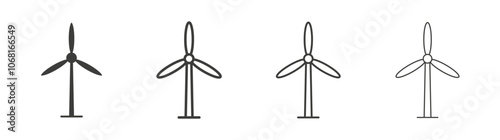 Eolic energy icon set vector in black and white colors
