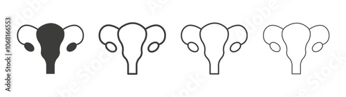 Uterus icon set vector in black and white colors