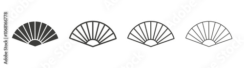 Hand fan icon set vector in black and white colors
