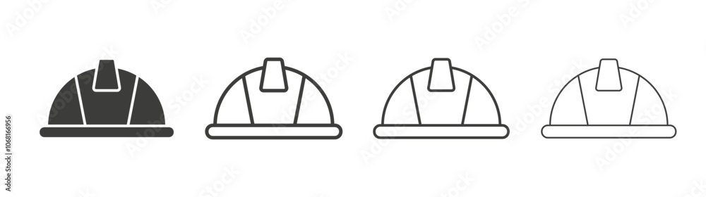 Safety helmet icon set vector in black and white colors Safety helmet icon set vector in black and white colors