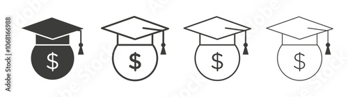 Education cost icon set vector in black and white colors