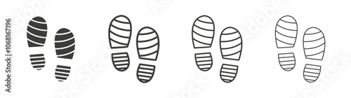 Shoe print icon set vector in black and white colors