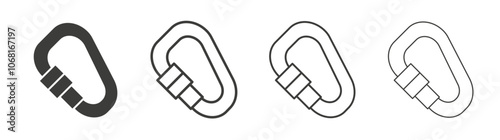 Carabiner icon set vector in black and white colors