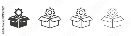 Product management icon set vector in black and white colors