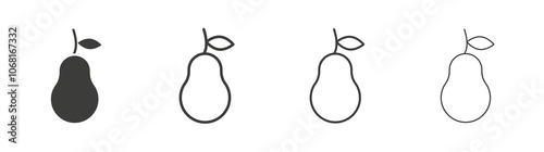Pear icon set vector in black and white colors