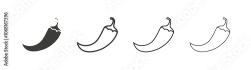Chili icon set vector in black and white colors
