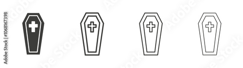 Coffin icon set vector in black and white colors