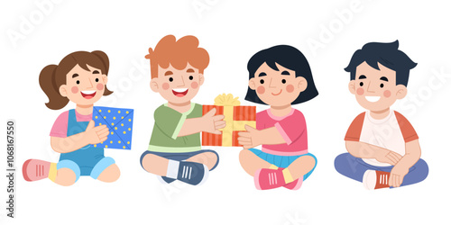 Illustration of children exchanging gifts