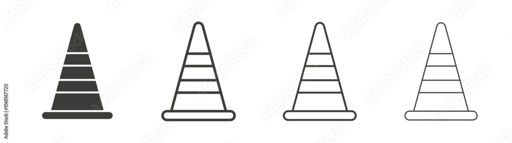 Road cone icon set vector in black and white colors Road cone icon set vector in black and white colors