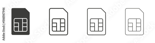 Sim card icon set vector in black and white colors