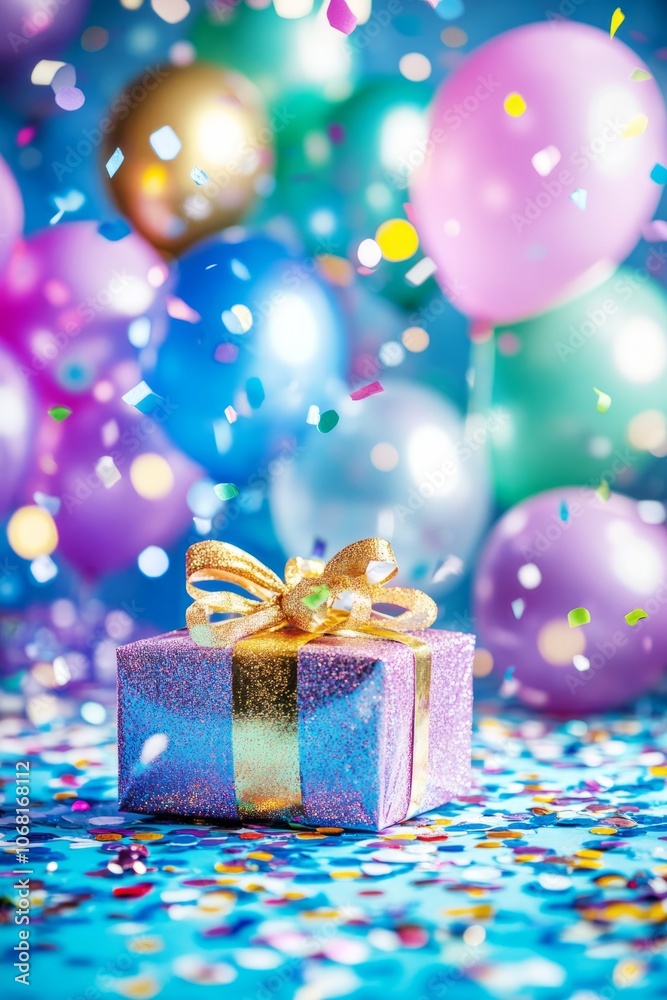 Luxury gift box tied with purple ribbon on bright festive background. Celebrate Christmas, birthday, special occasion, vertical Luxury gift box tied with purple ribbon on bright festive background. Celebrate Christmas, birthday, special occasion, vertical