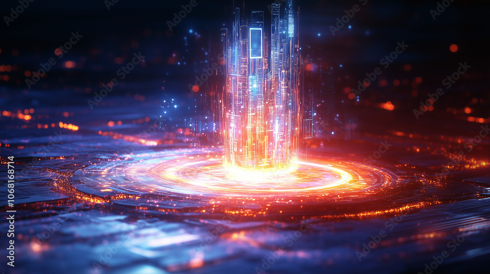 Holographic data displayed and floating in the air, showcasing a futuristic digital environment filled with colorful, interactive elements.
Holographic data displayed and floating in the air, showcasing a futuristic digital environment filled with colorful, interactive elements.