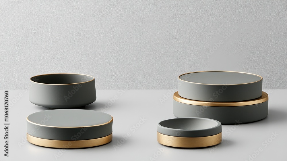 Elegant Gray and Gold Serving Dishes on Minimalist Table Elegant Gray and Gold Serving Dishes on Minimalist Table