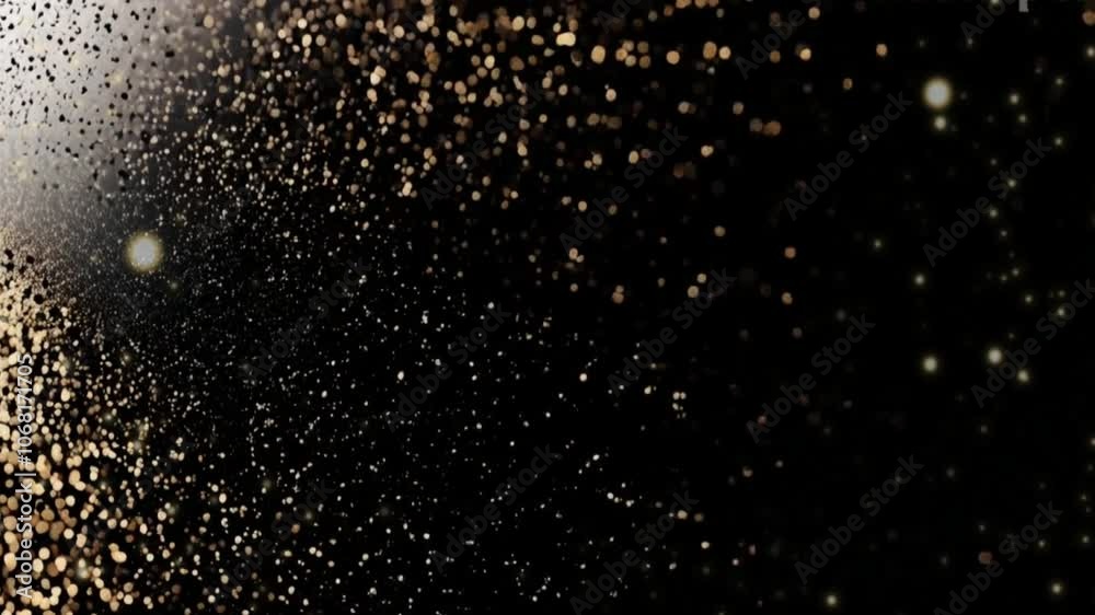 Abstract gold particles with coarse grains moving smoothly on a black background. flying gold particles animation background Abstract gold particles with coarse grains moving smoothly on a black background. flying gold particles animation background