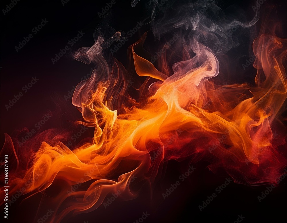Fiery orange and red steam on a deep black background, creating a bold, intense backdrop for digital art or dramatic designs