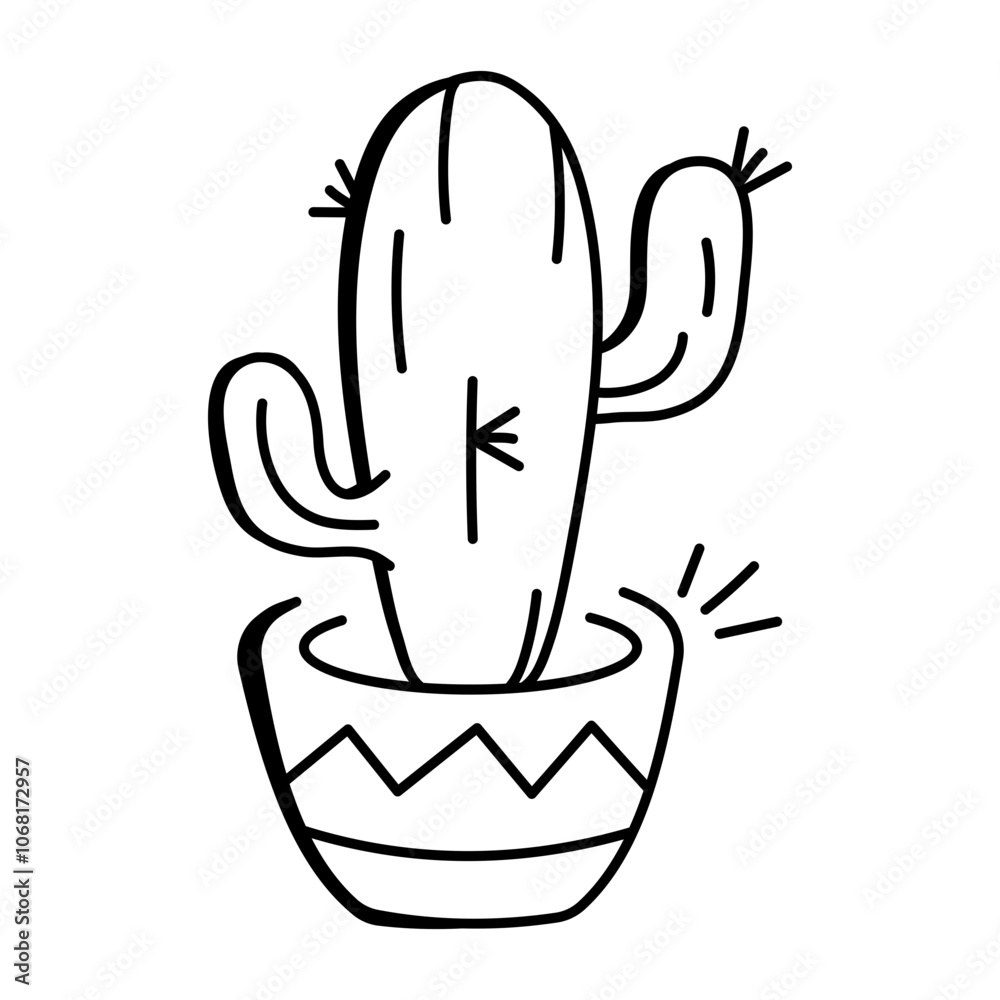 Fototapeta premium A hand drawn icon of a potted cactus plant