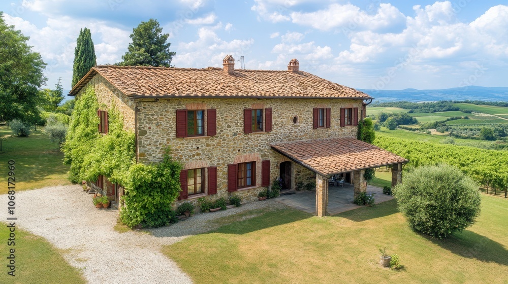 Rustic Stone Farmhouse Amidst Lush Vineyards Rustic Stone Farmhouse Amidst Lush Vineyards