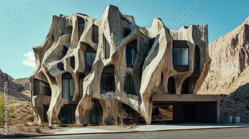 Odd architecture of a building with a facade that mimics the appearance of natural rock formations photo