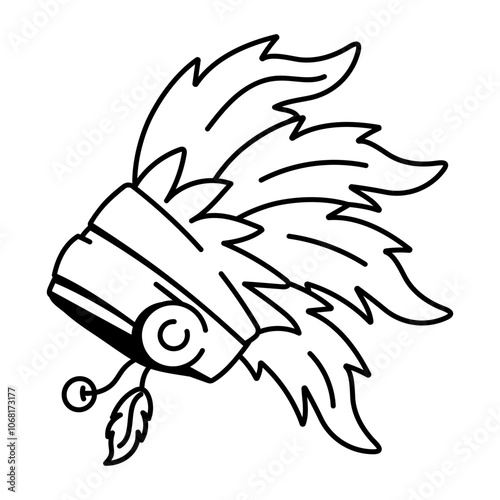 A hand drawn icon of a tribal headdress with feathers
