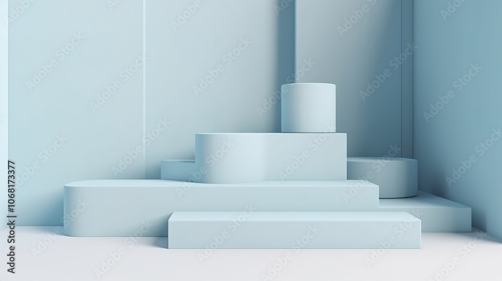 Soft Blue Geometric Shapes in Minimalist Setting Soft Blue Geometric Shapes in Minimalist Setting