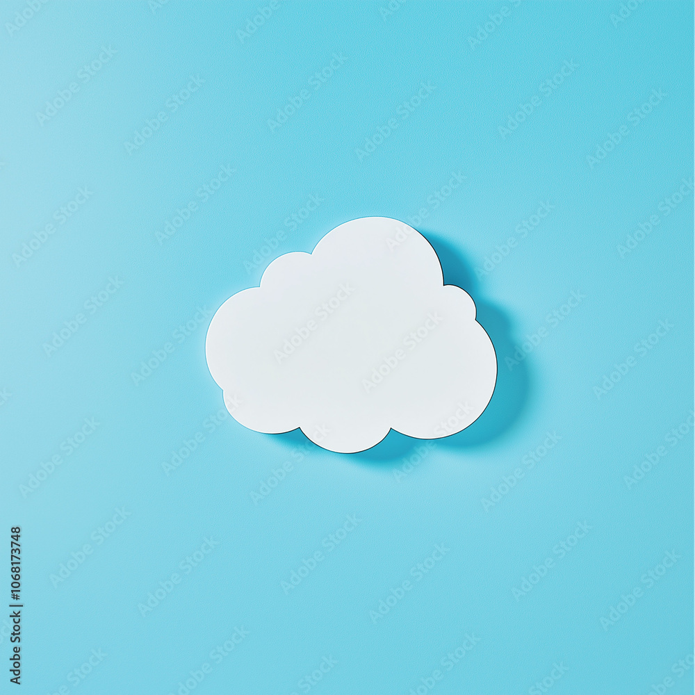 A single white cloud floats against a bright blue background, resembling a dreamlike or contemplative scene. The minimalistic style with ample copy space makes it ideal for cloud computing A single white cloud floats against a bright blue background, resembling a dreamlike or contemplative scene. The minimalistic style with ample copy space makes it ideal for cloud computing