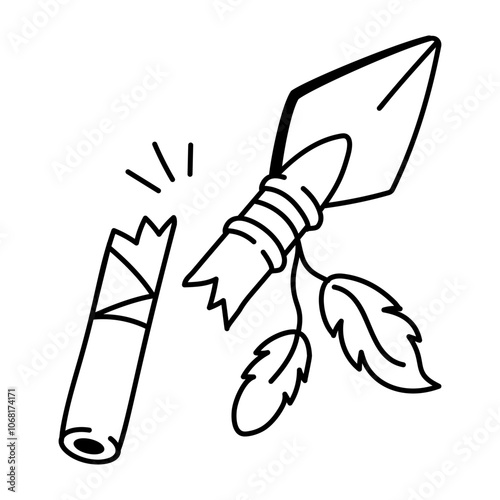 A hand drawn icon of broken tribal spear 


