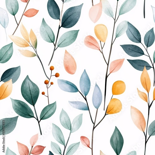 Colorful Batik Seamless Pattern with Leaves and Flora