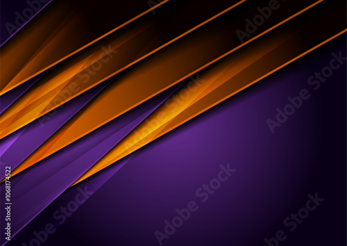 Dark violet and orange glossy stripes abstract geometric background. Vector concept graphic design