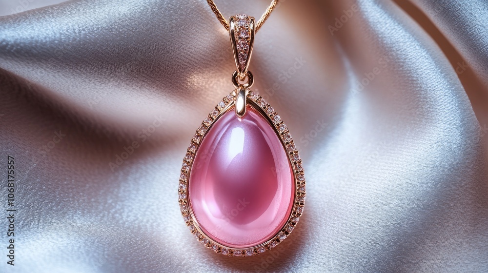 Elegant Pink Pendant on Soft Satin Background Elegant Pink Pendant on Soft Satin Background