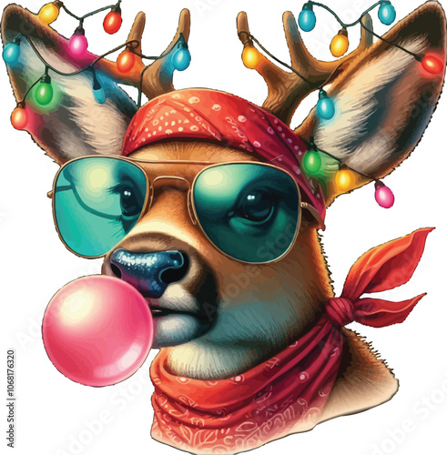 Retro Rudolph Blowing Bubble Gum