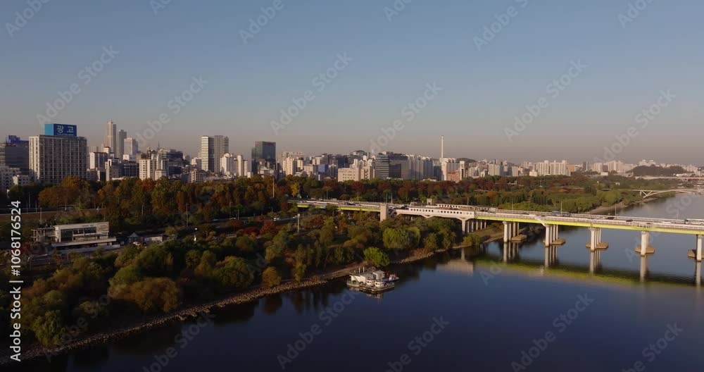Autumn Cityscape with a Flowing River in Seoul, South Korea Autumn Cityscape with a Flowing River in Seoul, South Korea