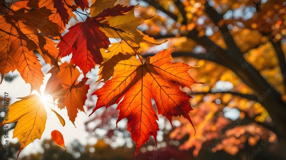 Sunlit Forest: The Golden and Red Tones of Autumn Leaves