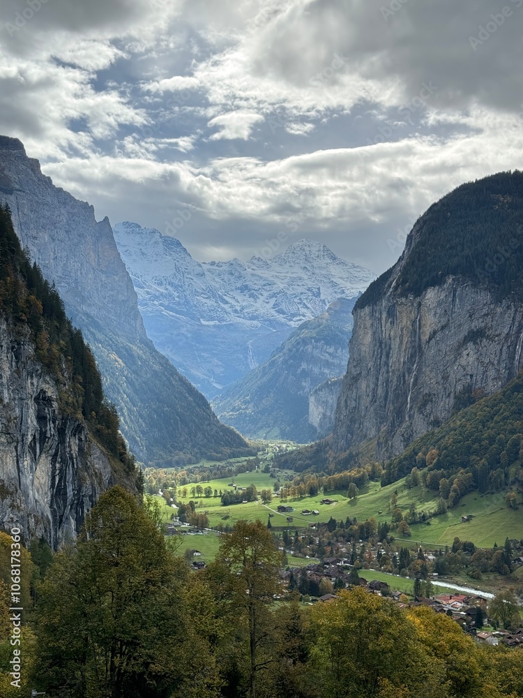Naklejka premium Lauterbrunnen Valley, Switzerland, Swiss Alps, Bernese Oberland, Jungfrau region, European Alps, alpine village, Swiss landscape, Interlaken region