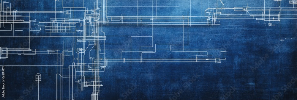 A blue and white image with a lot of lines and shapes A blue and white image with a lot of lines and shapes