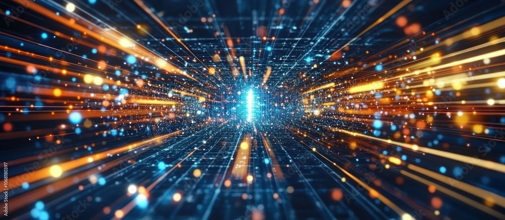 Abstract Digital Tunnel with Glowing Lights