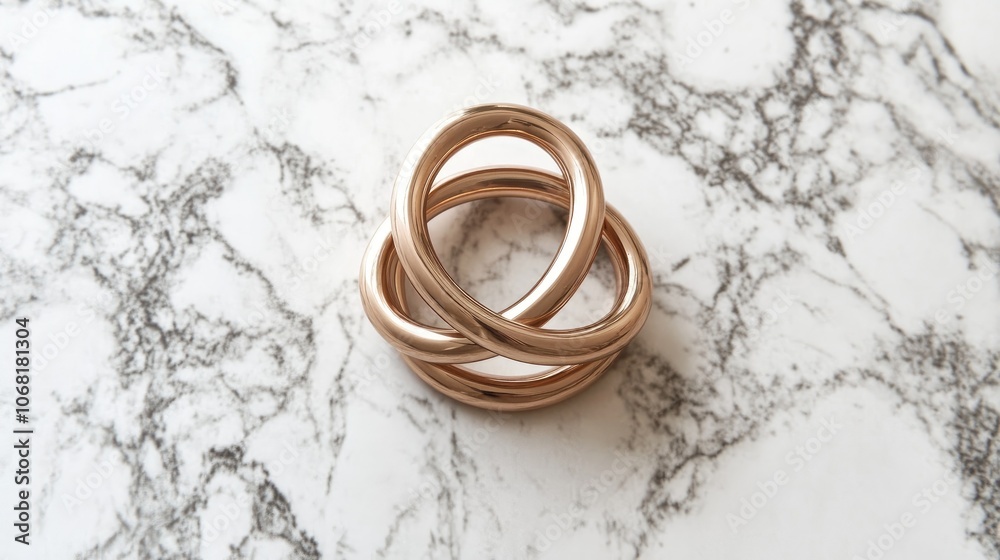Elegant Rose Gold Knot Ring on Marble Surface Elegant Rose Gold Knot Ring on Marble Surface