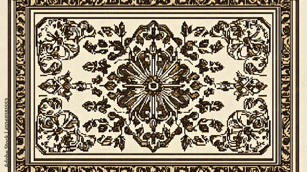 Ornate floral pattern with intricate designs in a symmetrical layout.