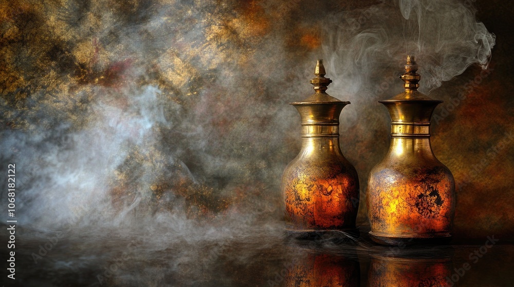 Elegant Decorative Vessels with Ethereal Smoke Elegant Decorative Vessels with Ethereal Smoke