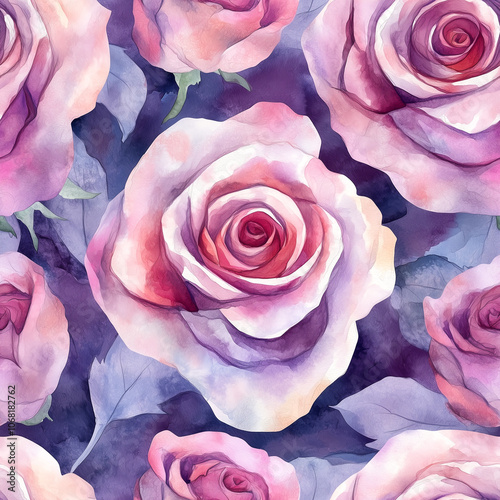 Roses watercolor seamless pattern, floral print hand painting with roses abstract flowers design texture. Tile Seamless watercolor floral  pattern for textiles, fabric, stationery