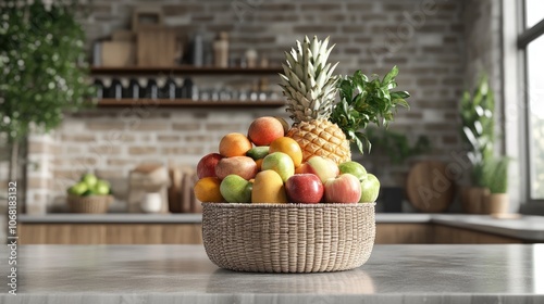 Wallpaper Mural Fresh Fruit Basket in Modern Kitchen Setting Torontodigital.ca